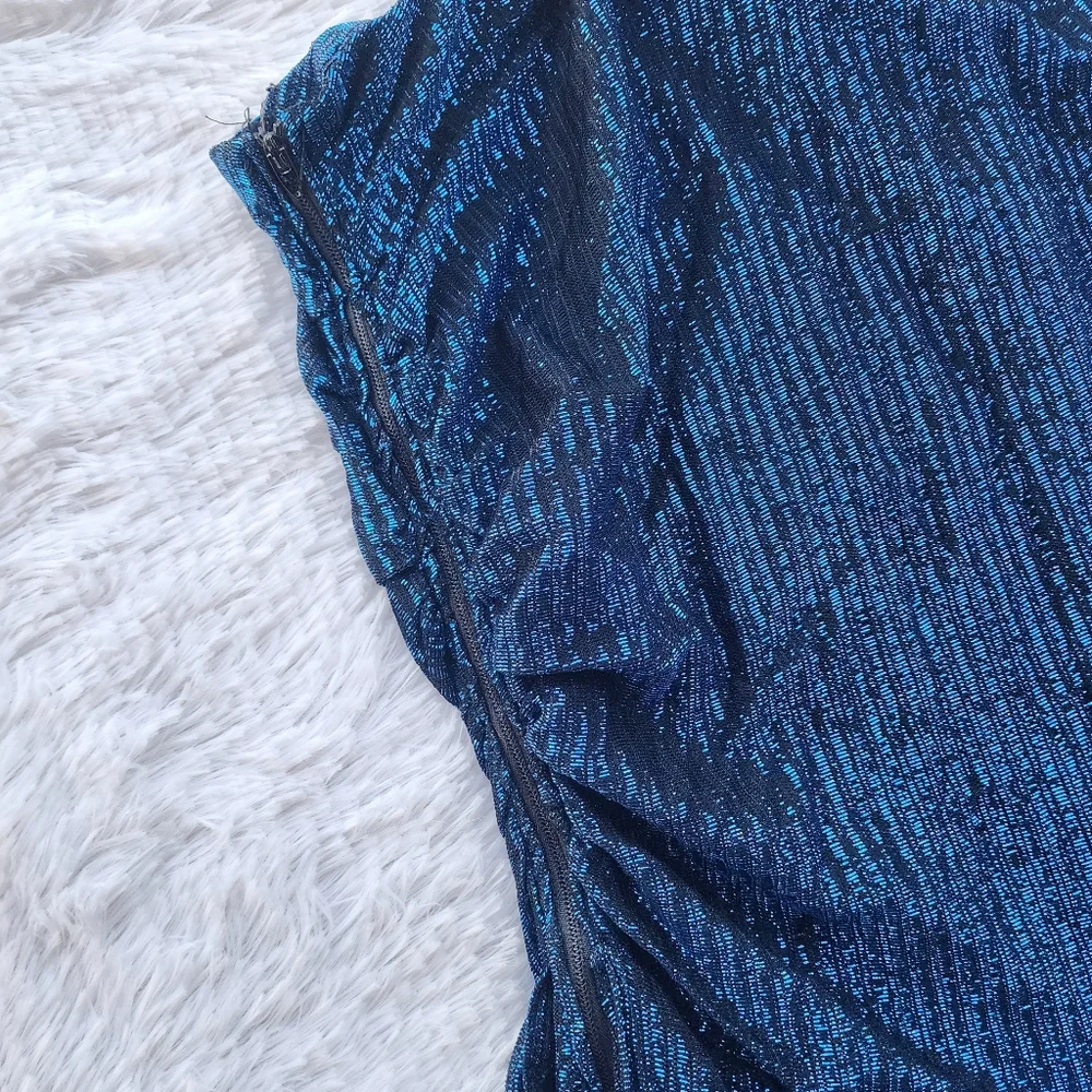 Stash‎ Vintage 1980s Metallic Blue One Shoulder Ruffle Prom Dress - Picture 10 of 10